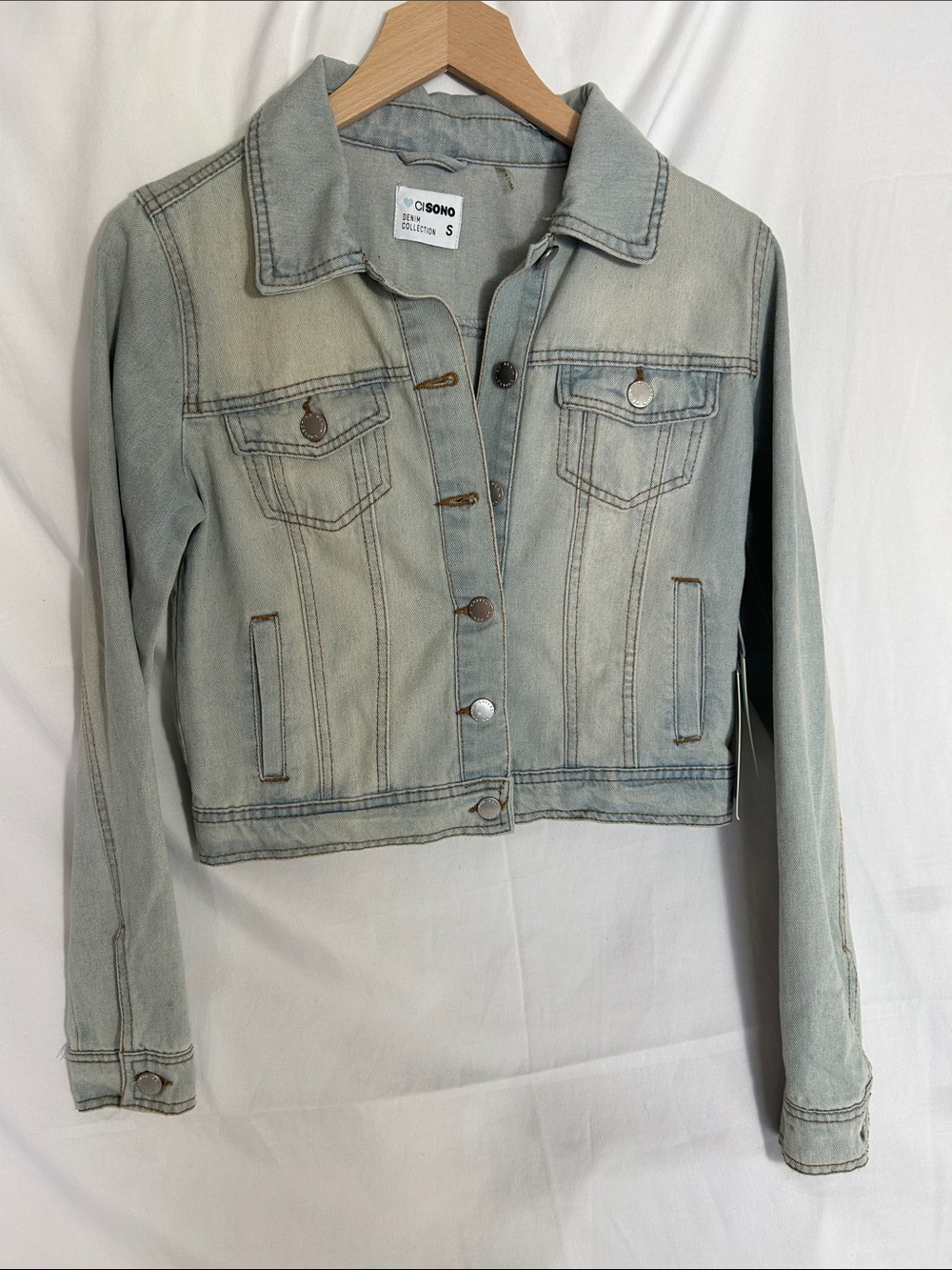 Ci Sono Light Blue Cropped Denim Jacket